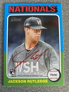👑 2024 TOPPS HERITAGE HIGH NUMBER JACKSON RUTLEDGE RC TINTA ROJA/75 REAL ONE AUTO - Imagen 1 de 18