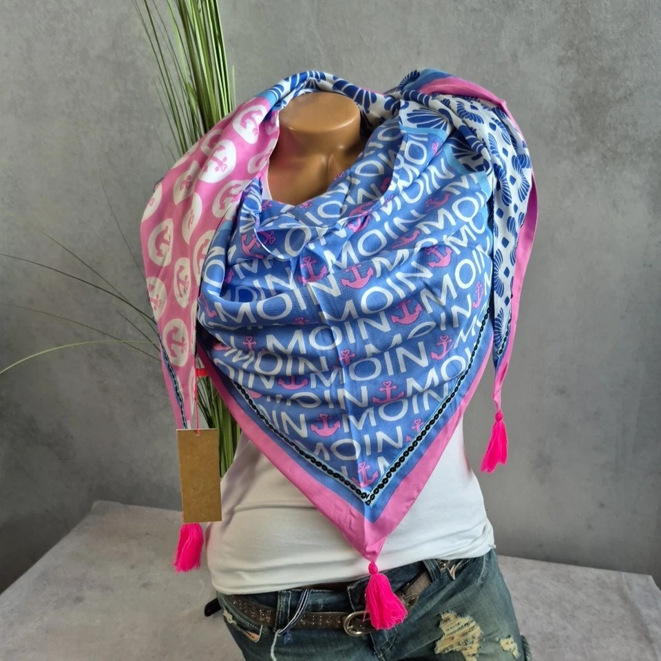 Zwillingsherz Schal Tuch Maritim Blau Weis Schultertuch Dreieckstuch (3 316) NEU