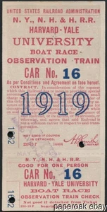 1919 U.S. Railroad Admin.  Harvard-Yale Boat Race Observation Train Ticket - Picture 1 of 2