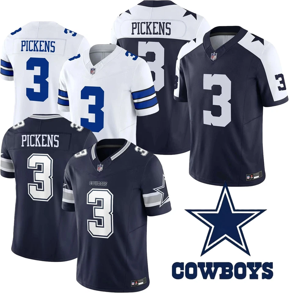 Camiseta deportiva cosida 2025 para hombre Cowboys George Pickens #3 azul marino/blanco - todas las tallas Foto 1 de 4