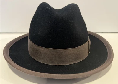 Sombrero Bailey Negro con Borde Marrón Lana Fedora 100% Lana Hecho en EE. UU. WPL 5923 SM Foto 1 de 4