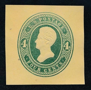 UNITED STATES (US) U255 UNUSED VF 4c GREEN ON AMBER CUT SQUARE - Picture 1 of 2