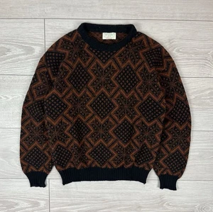 Benetton Made In Italy Vintage 80s Geometric Print Wool Sweater M Size Mens - Picture 1 of 8