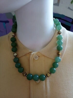 21 Inch 14mm Green Aventurine and Brass Faceted Square Hematite Necklace - Image 1 of 3