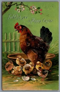 Postcard Easter c1909 Tucks To Wish You a Happy Easter Hen and Chicks Embossed - Picture 1 of 2