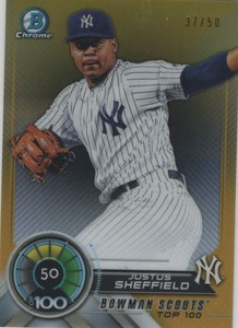 2018 Bowman Chrome Justus Sheffield Bowman Scouts Top 100 Gold /50