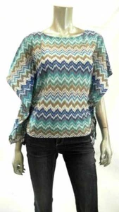 Style & Co. Petite PS Women Batwing Sleeve Blouse Top Striped Mesh Blue US - Picture 1 of 2