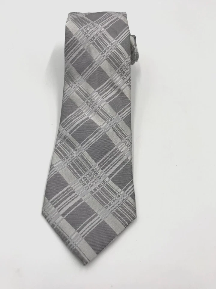 Corbata de seda clásica ajustada a cuadros plateada Bar Iii de $56 para hombre 56 x 2,75 pulgadas Foto 1 de 1