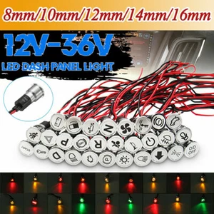 8/10/12/14/16mm Autoleuchte LED Symbol Kontrollleuchte Chrom - Bild 1 von 36