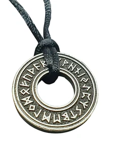 Rune Wheel Pendant Necklace Viking Ring Runic Circle Norse Pagan 33 Inch Cord - Picture 1 of 12