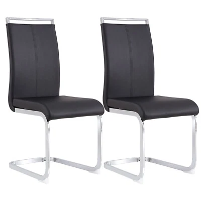 Dining Chairs Set of 2/4 High Back PU Leather Side Chairs Kitchen Seat Furniture - Image 1 of 4