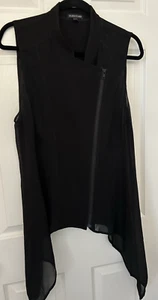 Eileen Fisher wunderschönes ärmelloses fließendes Top mit Reißverschluss asymmetrisch schwarz Größe Large - Bild 1 von 8