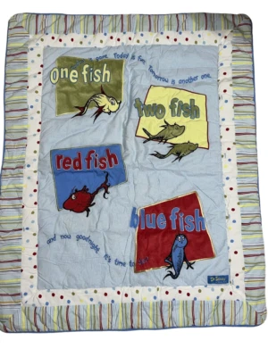 Dr. Seuss One Fish Two Fish Baby Quilt Blanket 35 x 42 inches - Image 1 of 4