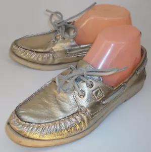 Scarpe da barca Sperry Top-Sider donna 6,5 M oro pelle metallizzata mocassini 5661 - Foto 1 di 9