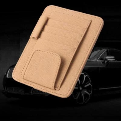 Fashion Auto Sun Visor Glasses Clip Business Card Holder PU Leather for Car - Image 1 of 3
