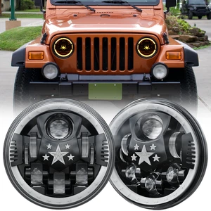 Pair 7" LED Headlights Star Halo Beam Angle Eyes For Jeep Wrangler CJ JK LJ - Picture 1 of 14