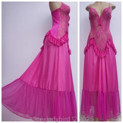 Vintage ESCANTE Sheer GOWN Long CHIFFON Sweep Lace Ruffles Lingerie Dress ~M - Image 1 of 4