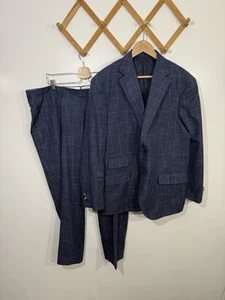 Proper Cloth Suit Jacket Pants Navy Blue Glen Plaid Wool VBC Slate Slub - Picture 1 of 11