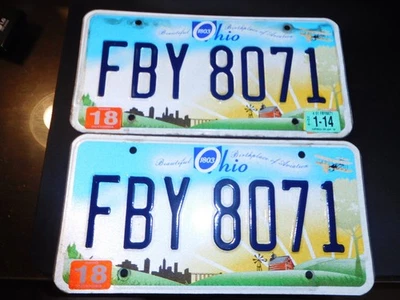 Пара одинаковых номерных знаков Огайо 2014 г. Тиснение «FBY 8071». Очень хороший. - Изображение 1 из 4