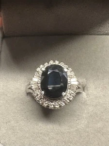 900 Platinum 3ct Sapphire And 0.35ct Diamonds.  6.3 Grams - Picture 1 of 4