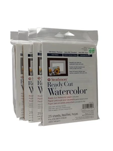 4 Pack Strathmore 500 Series Ready Cut Watercolor Paper 5x7 140lb 25 Sheets - Picture 1 of 8