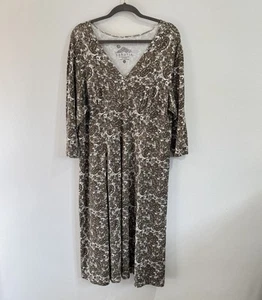 Sahalie Shirt Dress 2X Midi Brown Tan Paisley Cotton Stretch Lagen Comfy Boho - Picture 1 of 8
