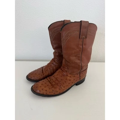Botas occidentales Justin para hombre y niño pluma de avestruz completa de cuero punta redonda talla 6B Foto 1 de 4