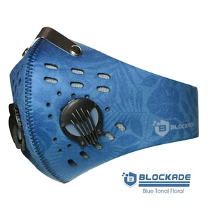 Blaue Blumenmuster hawaiianische Gesichtsmaske mit Filter- & Ausatmungsventilen schneller USA-Versand RZ - Bild 1 von 4