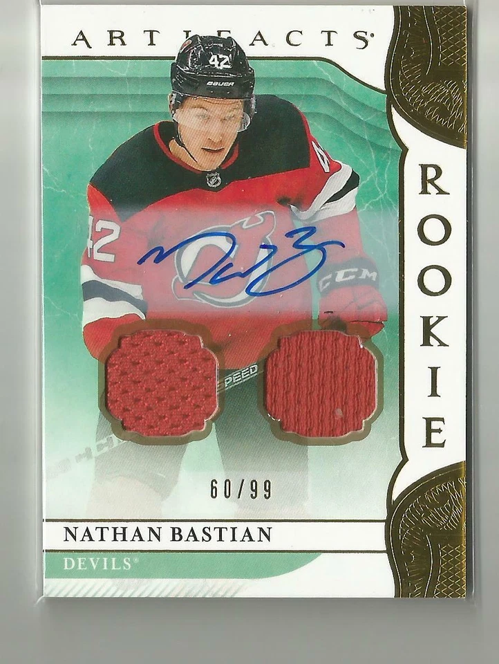 2019-20 UD Artifacts Nathan Bastian Auto Autograph Jersey Rookie RC #ed 60 / 99 - Image 1 of 1