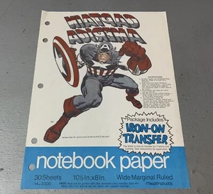 CAPTAIN AMERICA Vintage 1975 Marvel Iron-On Transfer Notebook Paper Avengers - Picture 1 of 7