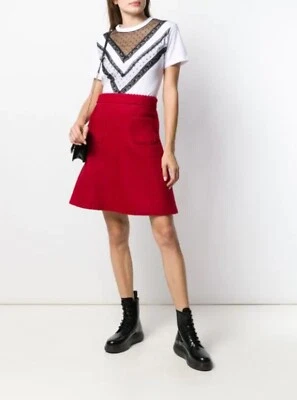 Minifalda Bouclé roja para mujer Valentino mezcla de lana con ribete de vieira talla 42 Foto 1 de 4