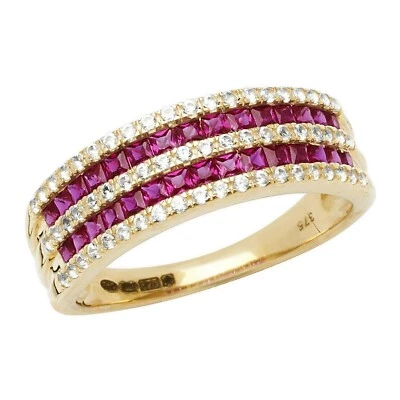 Yellow Gold Ruby Eternity Ring White Sapphire Band Hallmarked British Size M - R - Image 1 of 4