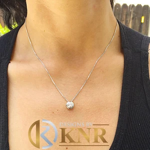 14k White Gold Round Cut Diamond Bezel Set Solitaire Necklace And Chain 0.30ct - Picture 1 of 7