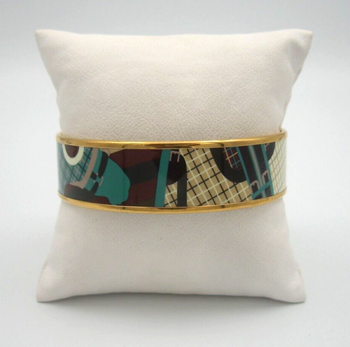 HERMÈS BRACCIALE IN PENSIONE HERMES PARIS STAMPATO CAVALLO & ROYALTY SMALTO LARGO 19 MM