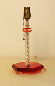 Mid Century Red & Clear Swirl Lucite Table Lamp - Picture 1 of 7