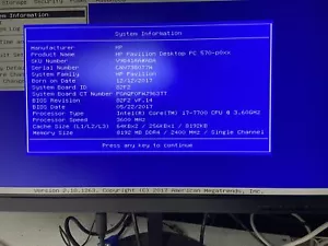HP Pavilion 570-p0xx Desktop BOOTS i7-7700 3.60GHz 8GB RAM 1TB HDD NO OS - Picture 1 of 5