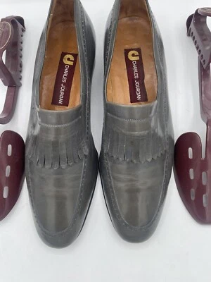 Zapatos mocasines Charles Jourdan gris de cuero de becerro sin cordones con flecos para hombre talla 9,5 D Foto 1 de 4
