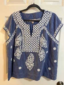 Philosophy Republic Clothing Women's Blouse 1X - Blue Embroidered Boho Top  chic - Picture 1 of 10