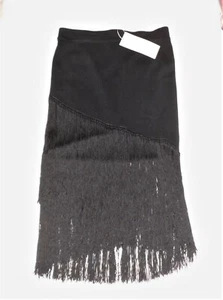 NEW Jenn Black Lightwt Knit Pencil Skirt Stretch NWT sz S Fringed Bottom Accents - Picture 1 of 8