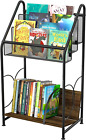 Bookshelf, 4-Tier, Wood & Mesh Kids Book Rack Storage Bookshelf with Wheels, Uni