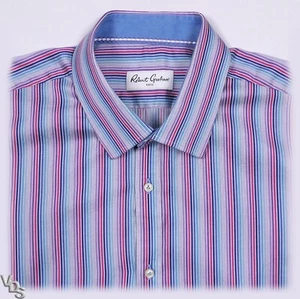 Robert Graham Luxury Cotton Short Sleeve Dress Shirt Men's 44 / 17.5 ~ Striped - Picture 1 of 6