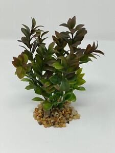 6" Small 2-stem BROWN-Green BOXWOOD Artificial plastic Plant, Stone base
