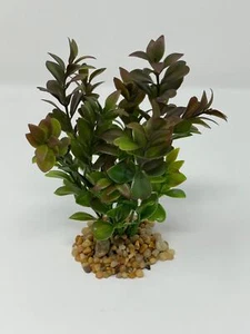 6" Small 2-stem BROWN-Green BOXWOOD Artificial plastic Plant, Stone base - Picture 1 of 4