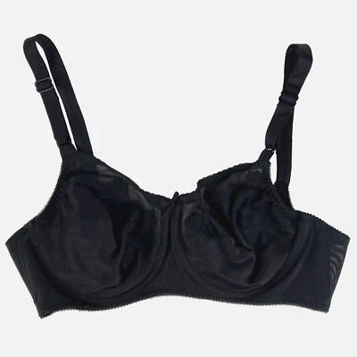 1980s Bali Floral Black Underwire Bra 34C 0180 Semi Sheer Vintage - Image 1 of 4