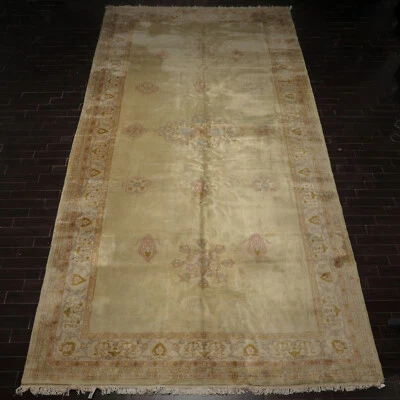 Alfombra de lana anudada a mano 11x23 Oushak High Sheen Palace pieza rara Foto 1 de 4