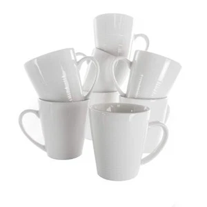 Elama Amie 8 Piece 12 Ounce Porcelain Mug Set in White - Picture 1 of 4