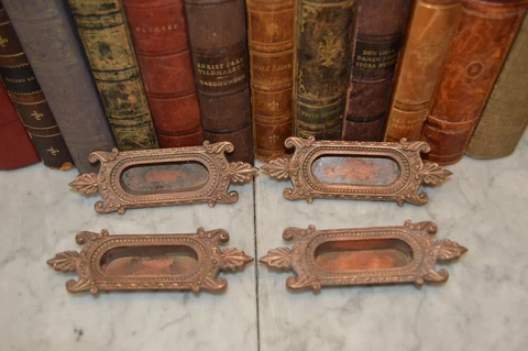 Antique Set of 4 Copper Window Sash Lifts Recessed Hardware Cover