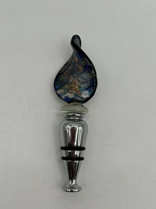 Murano Style Art Blown Glass Abstract Wine Bottle Stainless Steel Stopper - Picture 1 of 17