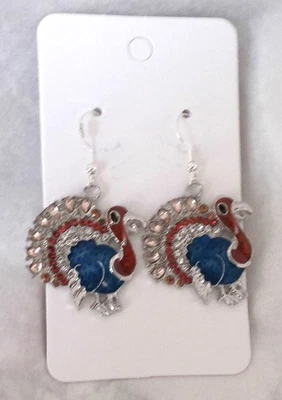 Nuevos Pendientes Pavo Gancho Chapado en Plata Multi Cristales Brillante Divertido Foto 1 de 4