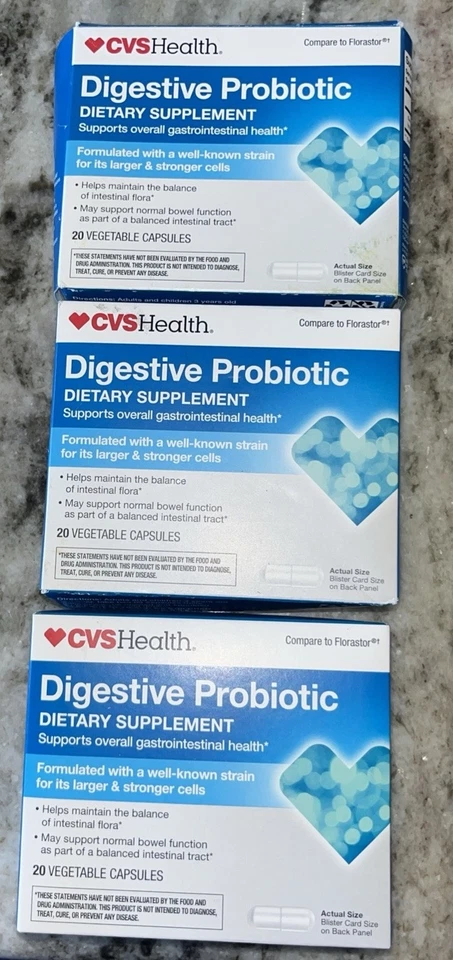 3 Cajas CVS Health Suplemento Dietético Probiótico Digestivo 20 Cápsulas Vegetales Foto 1 de 1